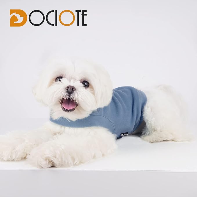 Dociote Soft Fleece Dog Sweatshirt - Warm Pet Sweaters for Small/Medium Dogs & Cats - Comfortable Winter Clothes (Grey-Blue, Medium)
