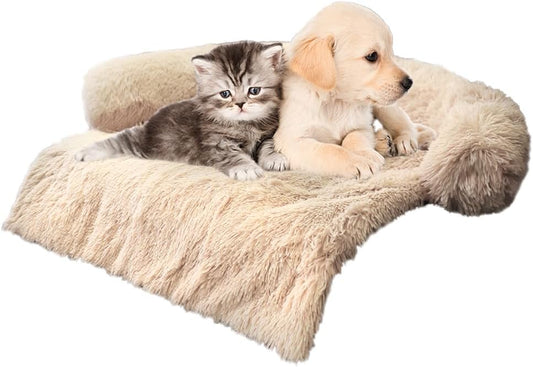 Tinaco Luxurious Calming Dogs/Cats Bed Mats, Dog Pad Washable Removable Couch Cover, Plush Long Fur Mat for Pets, Waterproof Lining, Perfect for Small, Medium and Large Dogs and Cats (Beige, 34"x30")