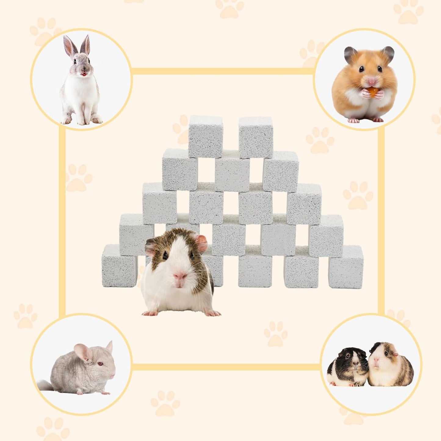 PINVNBY 20 Pcs Lava Blocks for Rabbits,Chinchillas Lava Block Hamster Mineral Stone Small Animals Square Calcium Stones Teeth Pumice Grinding Chews Toy for Bunny Hamsters Chinchilla Guinea Pig