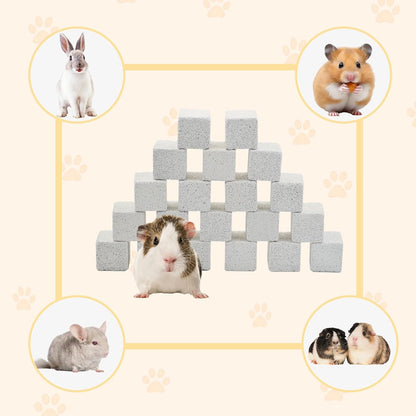 PINVNBY 20 Pcs Lava Blocks for Rabbits,Chinchillas Lava Block Hamster Mineral Stone Small Animals Square Calcium Stones Teeth Pumice Grinding Chews Toy for Bunny Hamsters Chinchilla Guinea Pig