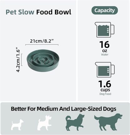 Ceramic 1.6 Cup Slow Feeder Dog Bowl for Medium and Large Breed, 8.2inch Puzzle Dog Food Dish, Anti-Gulping, Stop Bloat, Preventing Choking (Single Bowl-Dark Green)