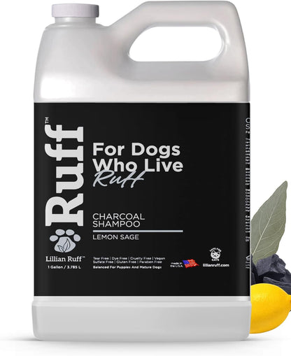 Ruff by Lillian Ruff Activated Charcoal Pet Shampoo – Lemon Sage – Deep Cleanser, Deodorizer & Stain Remover – Hydrates Dry Itchy Skin – Puppy & Dog Safe – USA Made (Gallon)