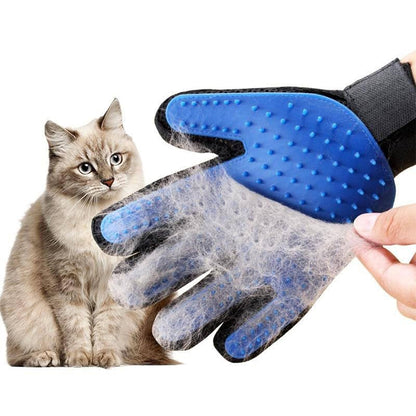 Efficient Pet Grooming Glove - Gentle Shedding Brush for Dogs, Cats, Horses, & more with Long & Short Hair - 1 Pair (Blue)