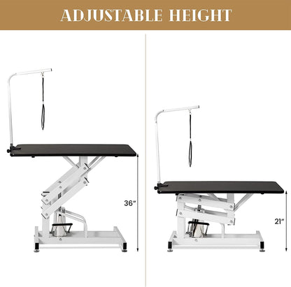 Hydraulic Dog Grooming Table, Heavy Duty Grooming Table for Small/Medium Dogs at Home, Pet Grooming Table with Adjustable Arm and Noose, Range 21-36 Inch, 43 Inch