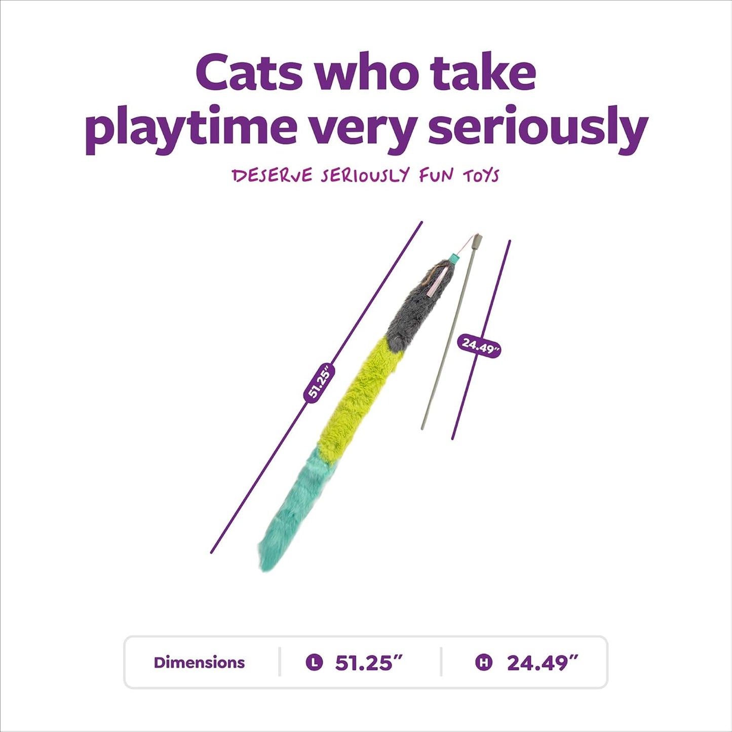 SmartyKat Crazy Catch 3 Part Breakaway Plush Catnip Wand Cat Toy, Extendable for Capturing Prey & Solo Play for Cats & Kittens