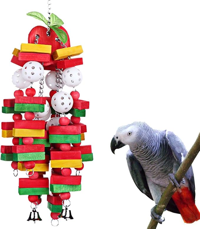Bird Chewing Toy Large Medium Parrot Cage Bite Toys African Grey Macaws Cockatoos Eclectus Amazon (Apple-22inch)