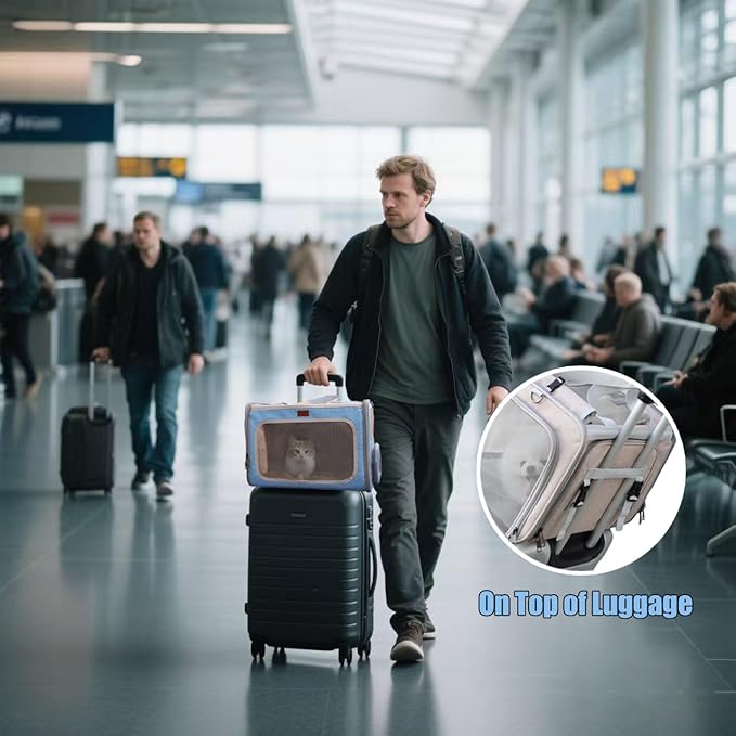 Small Dog Carriers Airline Approved,Blue Cats Travel Bag,Personality,Expandable,Ventilated,Sturdy Pets Carriers Rabbits Bunny Puppies Cage Small Animals Outdoor Carry Kennel