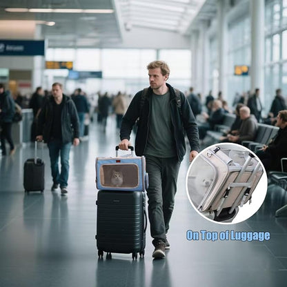 Small Dog Carriers Airline Approved,Blue Cats Travel Bag,Personality,Expandable,Ventilated,Sturdy Pets Carriers Rabbits Bunny Puppies Cage Small Animals Outdoor Carry Kennel