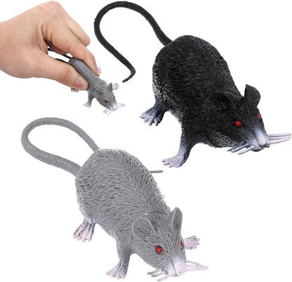 PRETYZOOM 2PCS Halloween Fake Rat Plastic Squeezable Fake Mouse Realistic Rats for Creepy Decorations Halloween Pranks Props (8.6-inch Included Tail)
