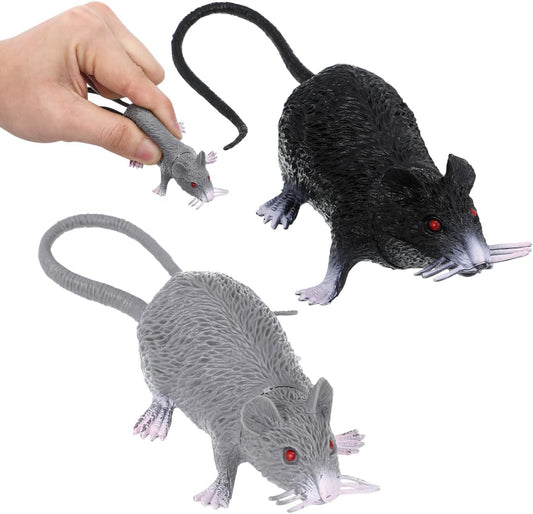 PRETYZOOM 2PCS Halloween Fake Rat Plastic Squeezable Fake Mouse Realistic Rats for Creepy Decorations Halloween Pranks Props (8.6-inch Included Tail)