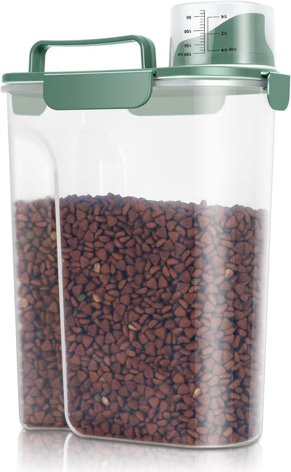 TBMax Cat Dog Food Storage Container 5 to 7 lbs, Secondary Pet Food Storage Container Beyond a Large Dog Food Bin for Daily Use, Easy-Pouring Bird Seed Dispenser, Travel Kibble Holder -Bottle Green