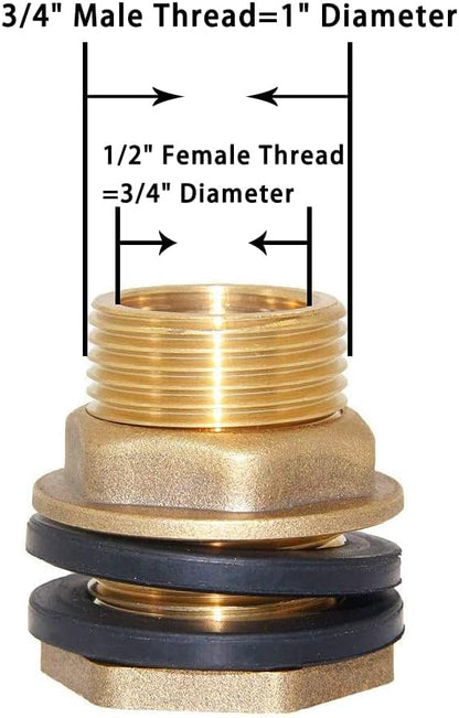 Joywayus 5PCS 1/2 Stainless Steel Automatic Pig Nipple Water Drinker Feeder Waterer + 5PCS 1/2 Female to 3/4 Male Brass Water Tank Connector Bulkhead Fitting Kit for Sows Piglets Drinking