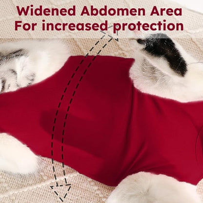 Cat Recovery Suit, Breathable Cat Surgery Recovery Suit Female, Kitten Onesie for After Surgery Spay Surgical Abdominal Wound Skin Diseases Cone of Shame Alternative (Red,S)