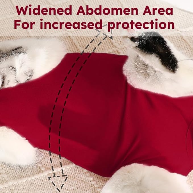 Cat Recovery Suit for Spay Abdominal Wounds, Kitten Onesie Bodysuit for Cats After Surgery, Cat Surgery Recovery Suit Female Cone of Shame Alternative for Cats Anti Licking (Red,M)