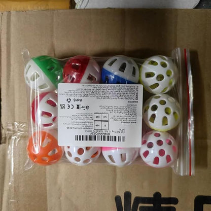 12PCS 4CM Cat Toy Ball with Bell, Pet Ball Kitten Toy with Bell Cat Jingle Balls for Cats Kitten, Plastic Jingle Balls Pounce Chase Rattle Toys, Random Color