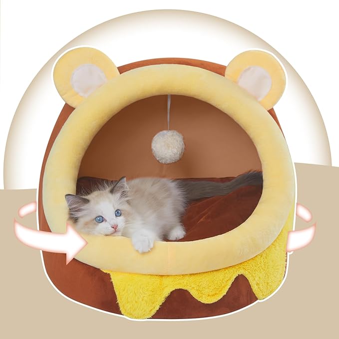 Jiupety Cute Cat Bed for Indoor, Cats Warm Soft Cave Fit for Many Cats and Puppy, Honeypot, L