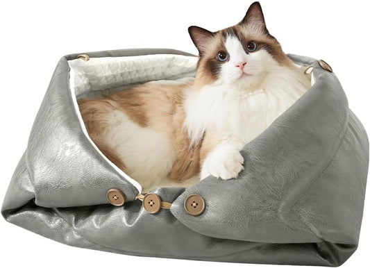 Cat Beds for Indoor Cats Dog Bed for Small Dogs 5 in 1 Function - Leather Mats Bed Cave Pillow Pad for Puppy & Kitten Four-Season 27.5 * 35.4inch Grey