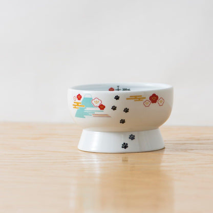 Necoichi Elevated Cat Water Bowl – Ceramic Raised Cat Bowl, Prevents Neck & Whisker Fatigue – Dishwasher & Microwave Safe – Pet Water Bowl for Cats (Fuji, Regular)