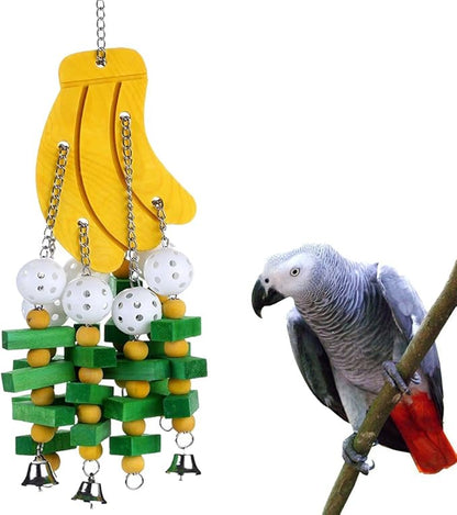 Bird Chewing Toy Large Medium Parrot Cage Bite Toys African Grey Macaws Cockatoos Eclectus Amazon (Banana-22inch)