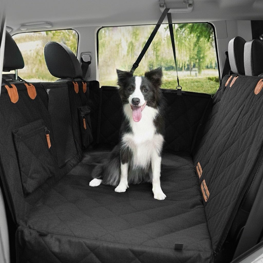 Dog Car Seat Cover, Hard-Bottom Back Seat Extender for Pets, Waterproof Nonslip Hammock for Car, Backseat Dog Bed for Cars SUVs Trucks, Car Seat Protector, Universal Fit 52 x 25 in, Black