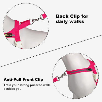 Plutus Pet Cotton Dog Harness and Leash Set, Reflective and Soft Padded, Quick Fit Vest Harness, for Small, Medium and Large Dogs, Hot Pink, XS