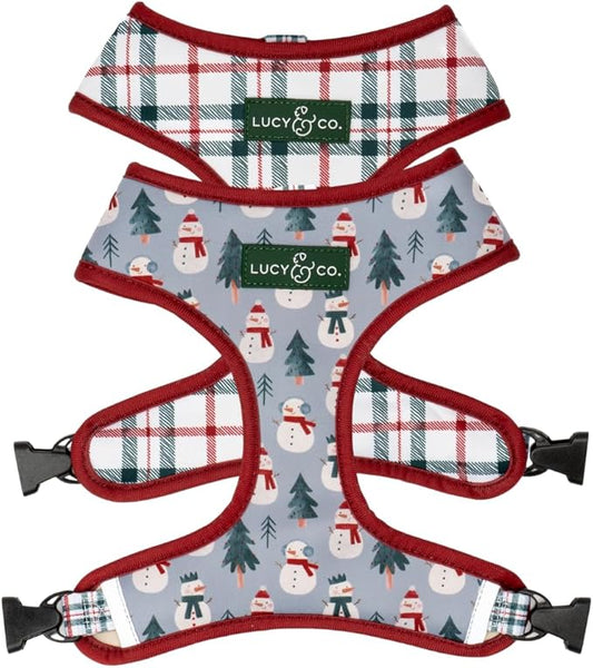 Lucy & Co. Cute Reversible Dog Harness Walking Halter - Best Designer Pet Harnesses for XS - XL Dogs - Padded Adjustable Vest for Easy Walking-XLarge-Gray & White Snowman