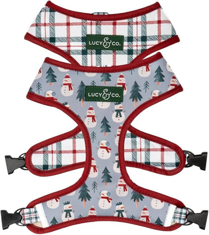 Lucy & Co. Cute Reversible Dog Harness Walking Halter - Best Designer Pet Harnesses for XS - XL Dogs - Padded Adjustable Vest for Easy Walking-Large-Gray & White Snowman
