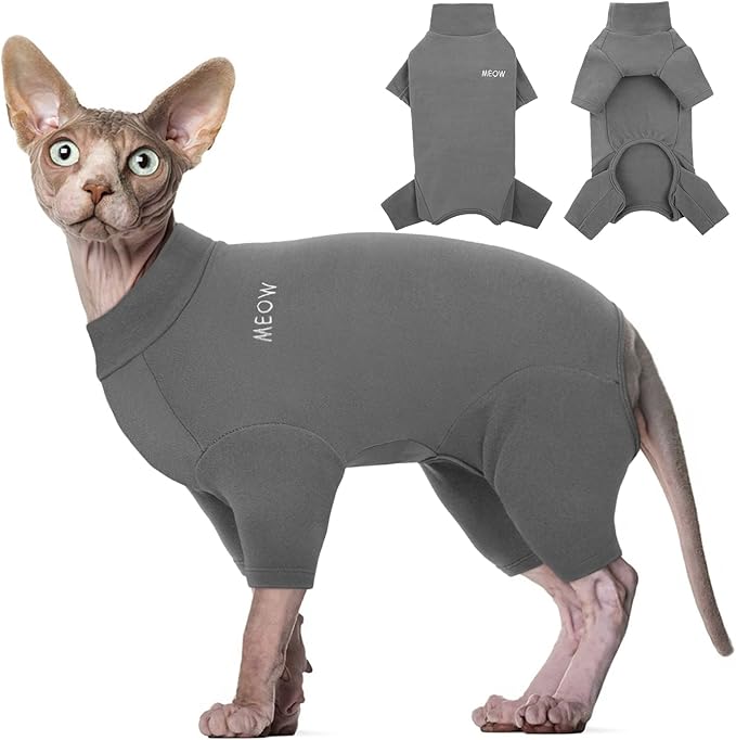 ROZKITCH Cat Sweaters for Cats Only, Breathable Soft Pet Jumpers, Warm Coat with Four Legs, Lightweight Sweater T-Shirt Cat Pajamas Jumpsuit Vest Cornish Rex, Devon Rex, Peterbald Grey XS