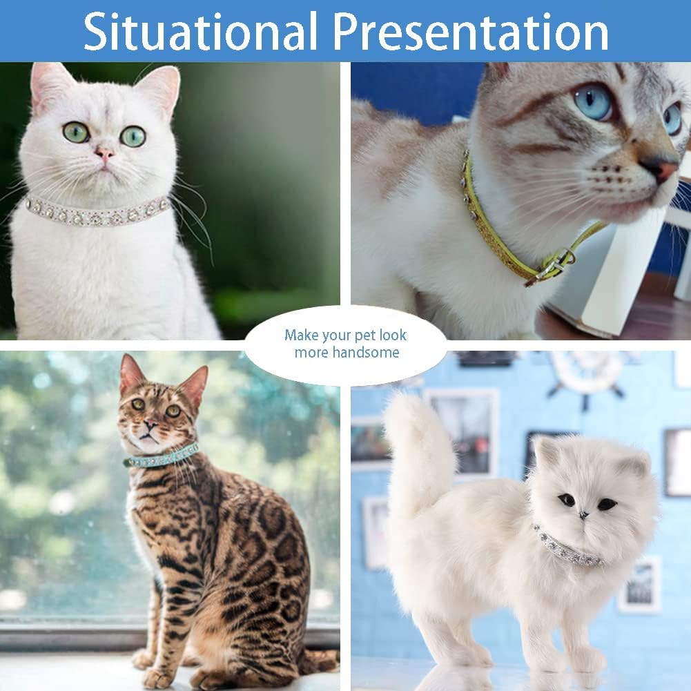 Cat Collar Rhinestone Bling Cute Cat Collars Accessories for Pet Collars Adjustable Ideal for Girl Cats Male Cats(Gold)