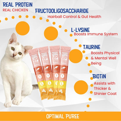 Kitty Up Lickable Cat Treats - All Natural Chicken Puree Tubes with Lysine & Taurine | Grain-Free Wet Treats for Indoor Cats & Kittens (12 Pack)