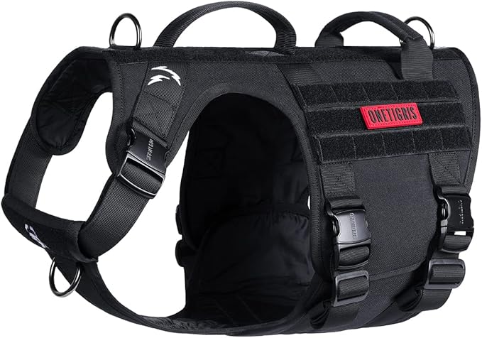 OneTigris Tactical Large Dog Harness, 5X Metal Buckled No Pull Service Dog Harness Vest with Hook & Loop Panels, Military Heavy Duty Dog Vest for Walking Hiking Training