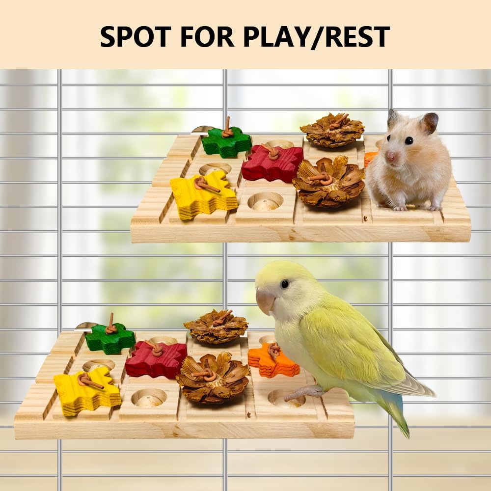 Bird Perch Stand Platform,Natural Wooden Perch Toys Playground Cage for Lovebirds, Small Parakeets, Conures, Budgies, Finches Conure Cockatiel (Medium)