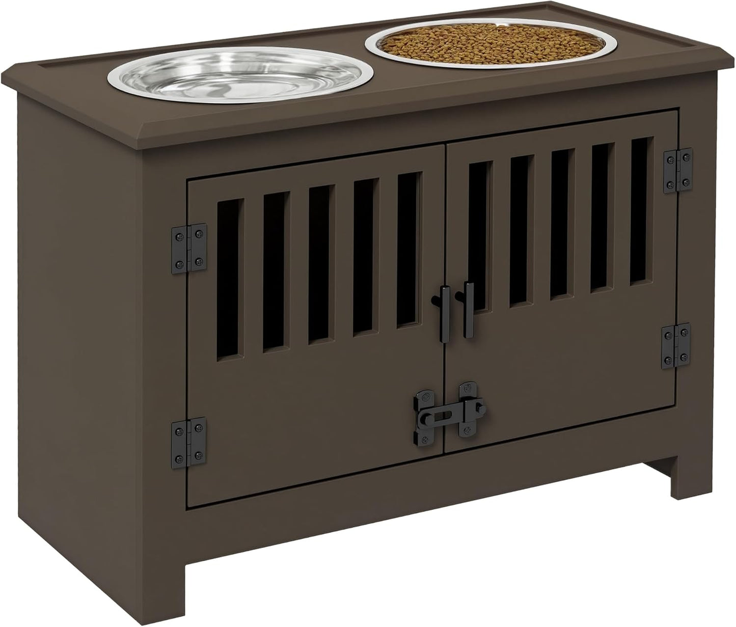 PawHut Large Elevated Dog Bowls with Storage Cabinet - 37L Capacity, Raised Dog Bowl Stand Feeding Station, Espresso