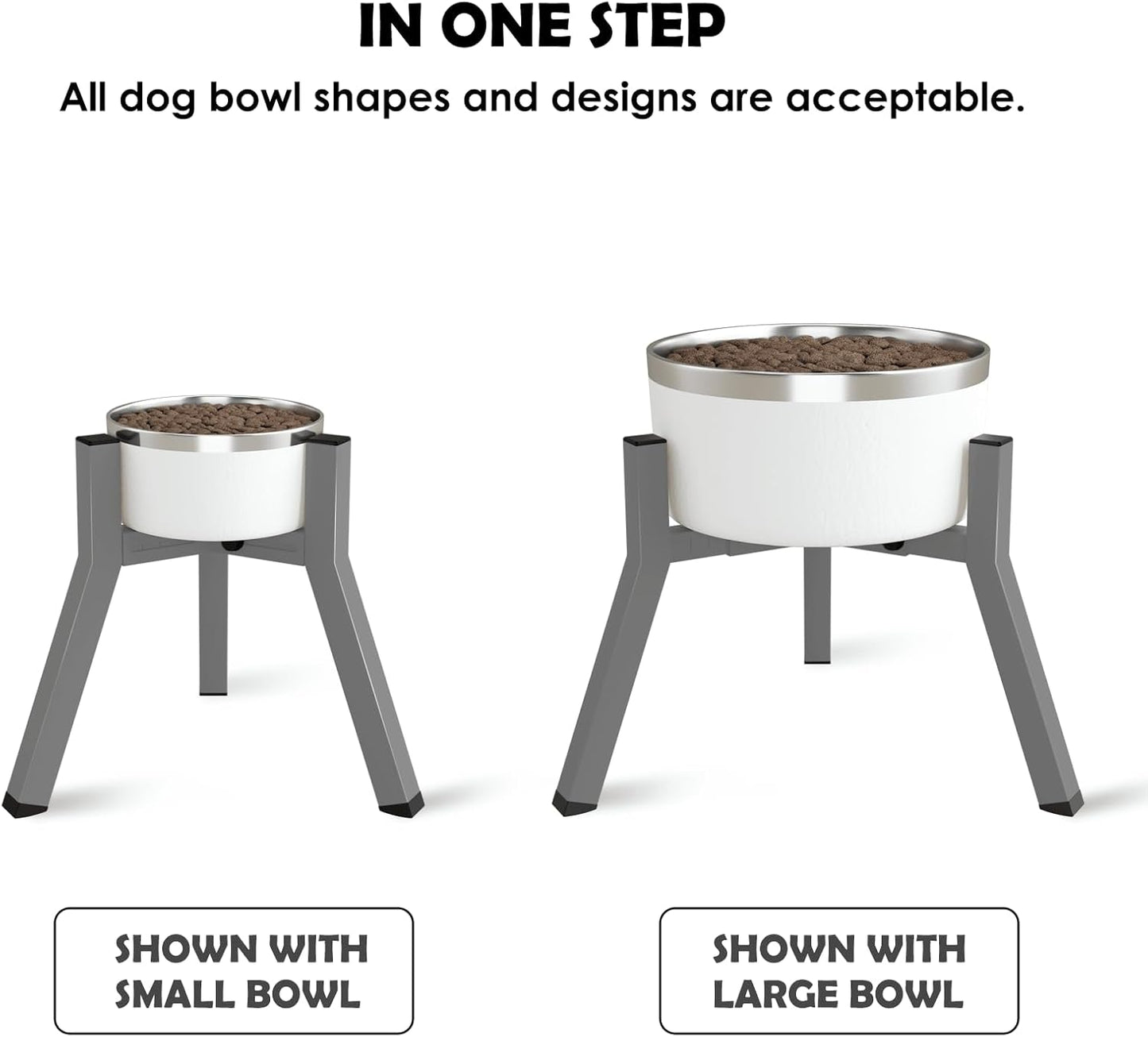 Dog Bowl Stand, Adjustable Width for 7-10.6'' Bowls, Raised Dog Food & Water Bowls, 11'' Tall, Grey (Bowl Not Included)