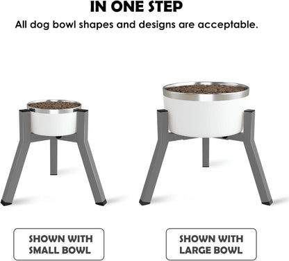 Dog Bowl Stand, Adjustable Width for 7-10.6'' Bowls, Raised Dog Food & Water Bowls, 11'' Tall, Grey (Bowl Not Included)