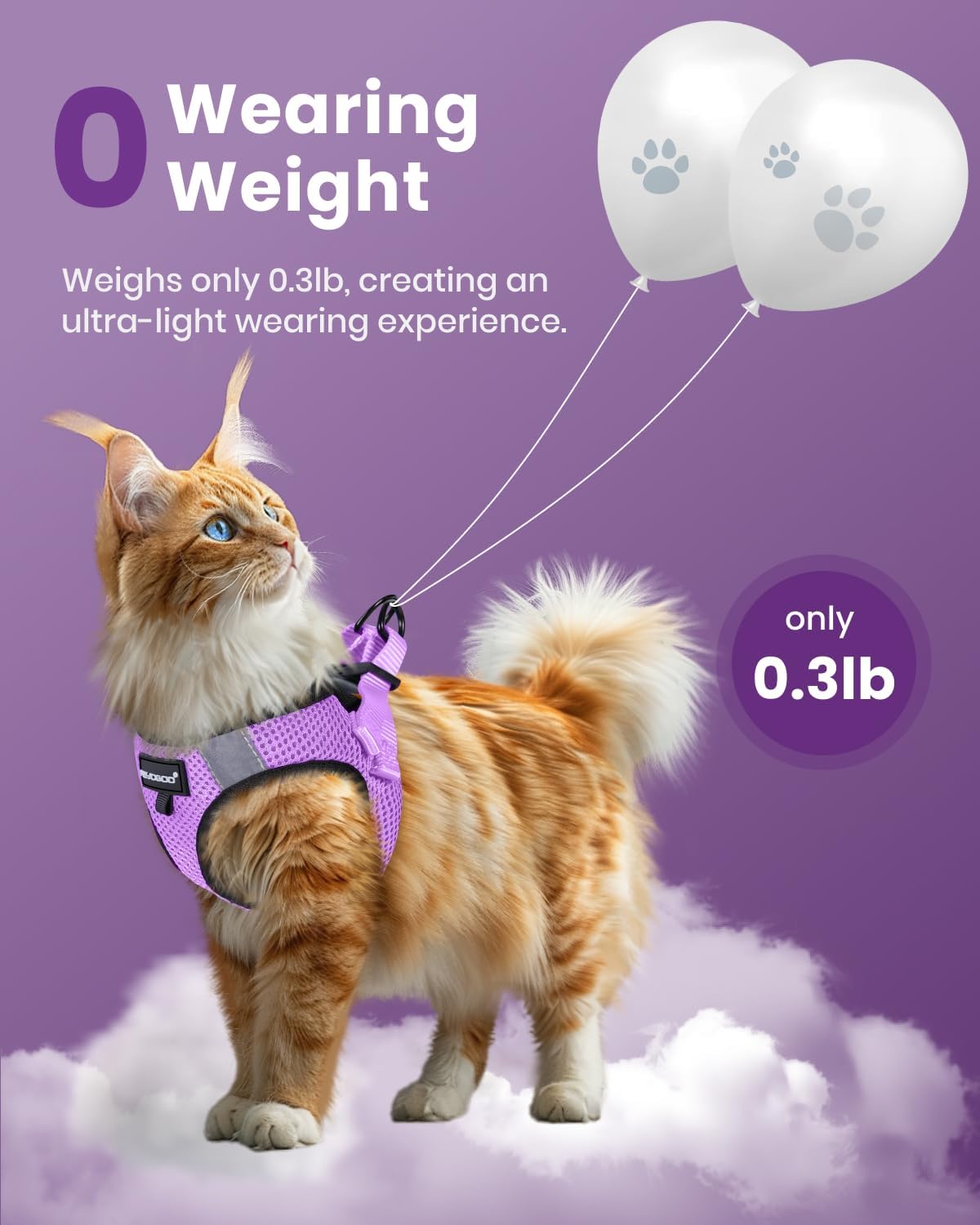 FAYOGOO Cat Harness, Cat Leash and Harness Set for Walking Escape Proof, Harness for Small Cats/Small Dogs, Large Kitten/Puppy Harness and Leash, Harness for Cats S-XXL(Modern Violet, X-Large)