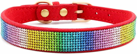 Serijoars Small Dog Collar with Rhinestone Crystal Diamond Colorful Bling Girl Puppy Cat Collars (L, Red2)