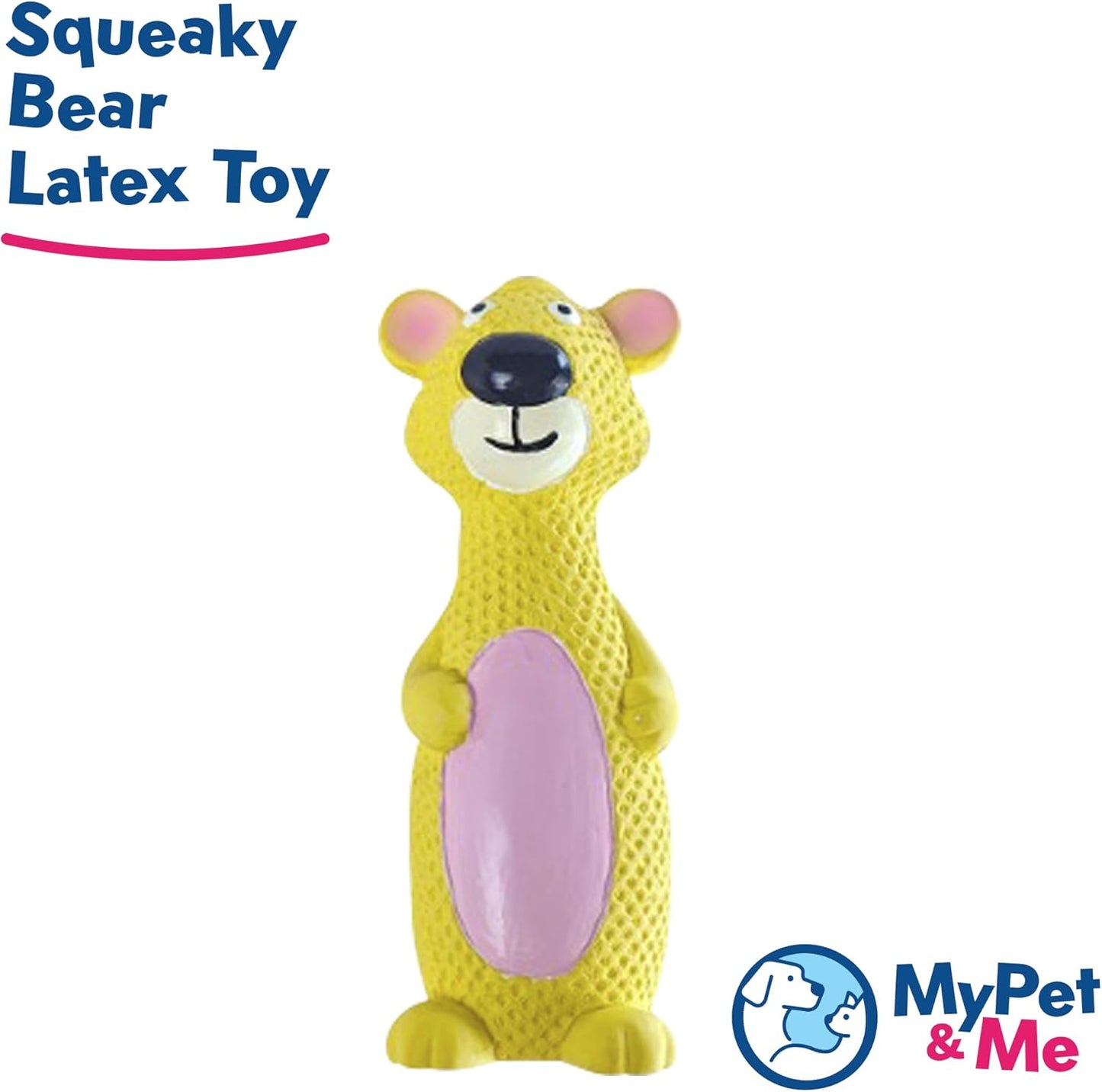 My Pet & Me - Squeaky Dog Toys for Light to Moderate Chewers - Fun Latex Toys for Puppies, Teething, and Gentle Play - Interactive Fetch and Chew Toy with Squeaker (Golden Bear, 6 Inch)