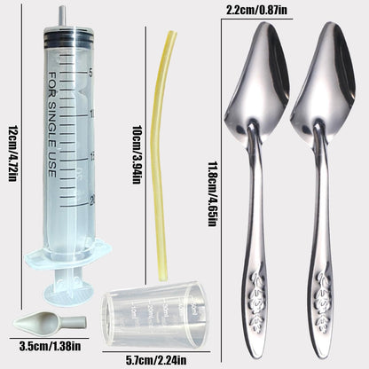 Baby Bird Feeding Syringe Set, Pet Parrot Milk Feeding Syringe with Tubes, Parrot Feeding Tubes Measuring Tools for Feeding Pets Scientific Industrial Labs… (20ml + 2 spoons)