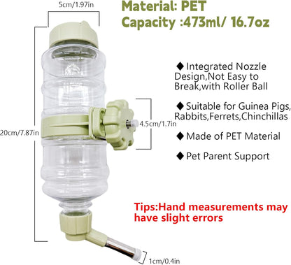 16.7oz Guinea Pig No Drip Water Bottle,Rabbit Hanging Leakproof Water Dispenser,Bunny Automatic Feeder,Ferret Cages Crate Accessories for Bunny Chinchilla Hedgehog Squirrels (Green)