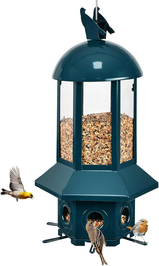Professional Squirrel Proof Bird Feeders Large Capacity 5.06 lbs, Reliable and Rust Resistant Metal Bird Feeding Station for Prevents Squirrels from Stealing Food and Easy Refilling Blue