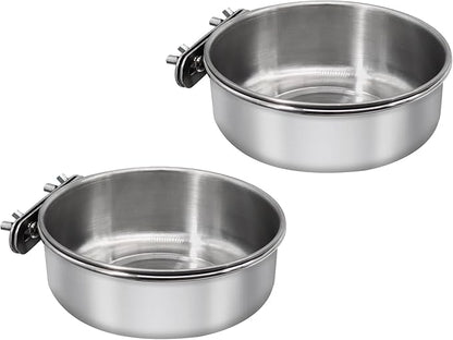 2 Pcs Medium Bird Feeding Dish Cups,Parrot Food Bowl Cage with Clamp Holder Stainless Steel,Birdcage Coop Water Feeder for Cockatiel Parakeet Macaw Finches Lovebirds Small Animals (2 Pack, M)