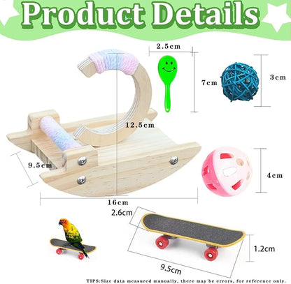 8Pcs Wooden Bird Stand Perch Training Playstand - Chew Toy & Shaky Gym for Parrots, Bird Playground Play Stands for Parakeets Cockatiels, Conures, Macaws, Finches Lovebirds