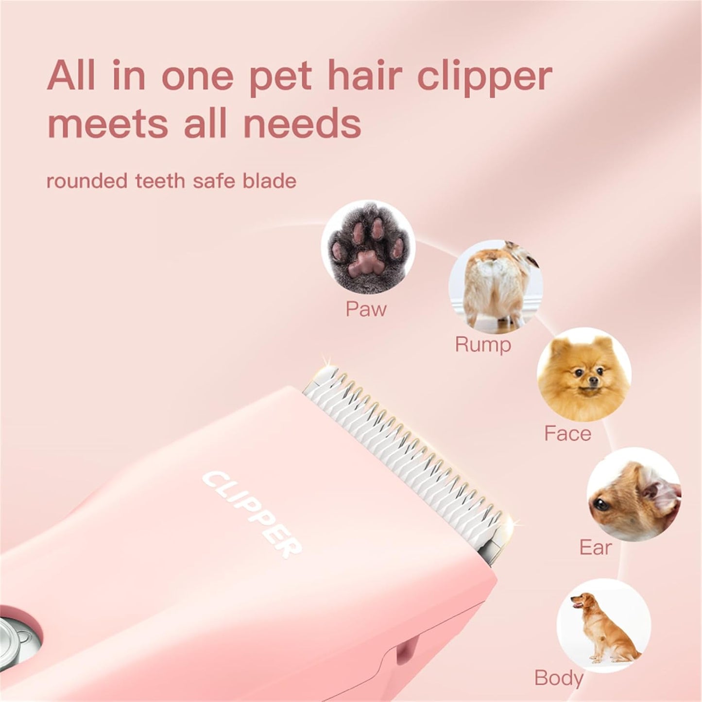 2 in 1 Prowerful Home Professional Dog Grooming Kit Clipper Low Noise USB Rechargeable Gifts for Dog Cat Pink,MTS006