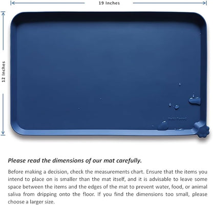 Hoki Found Silicone Pet Food Mats - Non Slip Dog Cat Bowl Placemats - Waterproof Dog Cat Food Mats - Suitable for Carpet - Indigo Ink