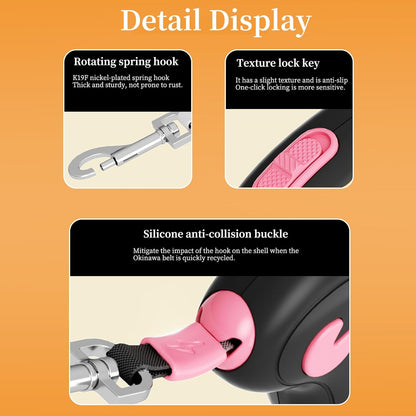 Pink Pig Design Retractable Puppy Leash - Lightweight 100g for Small Dogs, Cats, Rabbit ，Hamster ， 2.2m Rope, 50kg Pull, Capacity with Wrist Strap