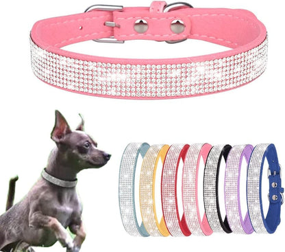 Serijoars Small Dog Collar with Rhinestone Crystal Diamond Colorful Bling Girl Puppy Cat Collars (XXS, Pink)