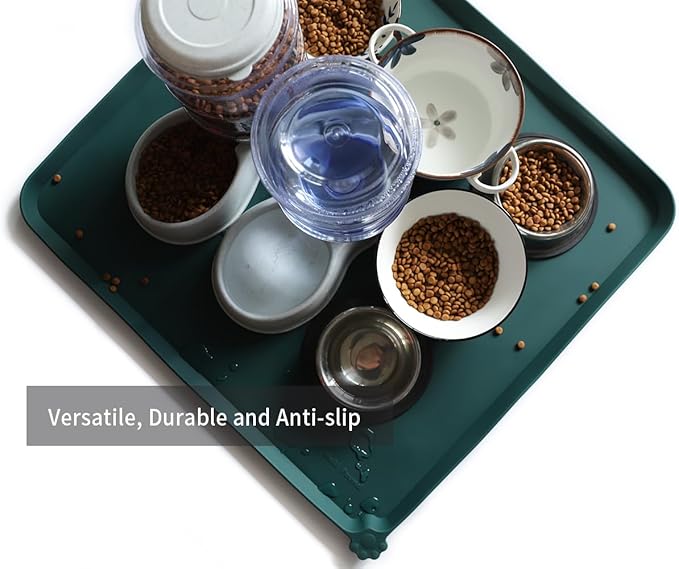 Hoki Found XX-Large Silicone Non Slip Pet Dog Cat Bowl Mats - Placemat for Feeding - Waterproof for Carpet - Dark Cedar