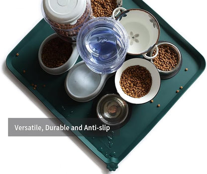 Hoki Found XX-Large Silicone Non Slip Pet Dog Cat Bowl Mats - Placemat for Feeding - Waterproof for Carpet - Dark Cedar