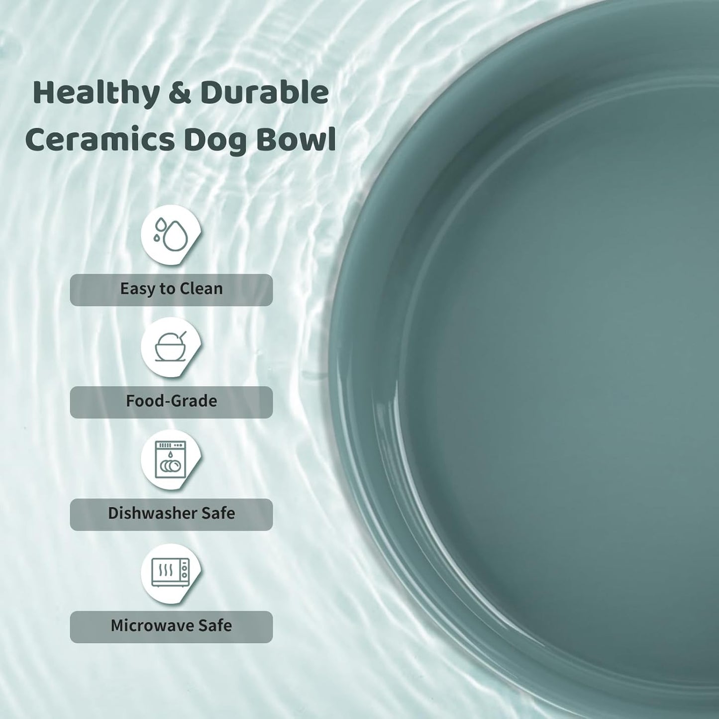 SPUNKYJUNKY Ceramics Elevated Dog Feeding Stand with Wooden Base - Double 60oz Bowls for Medium Large Dogs (Dark Green)
